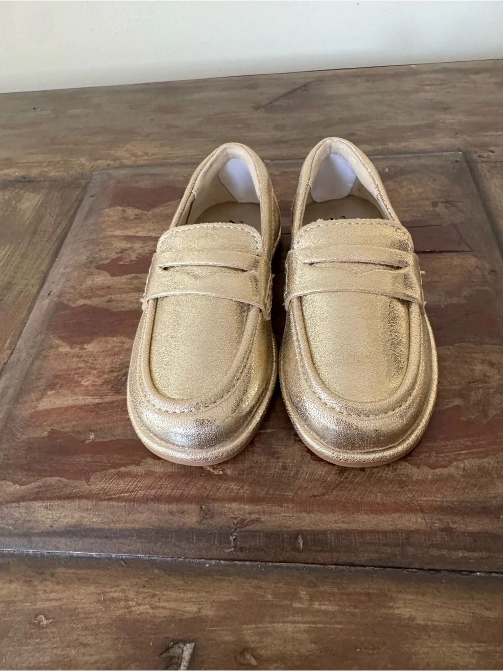 ZARA gold metallic shiny faux leather loafers slip-on shoes toddler girls size 7